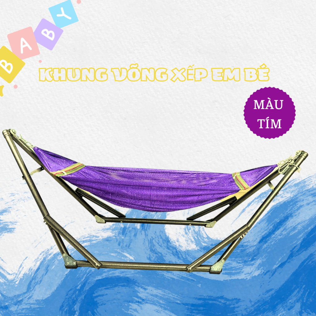 Khung võng xếp em bé kèm lưới võng em bé siêu chắc, siêu rộng. Bảo hành 12 tháng