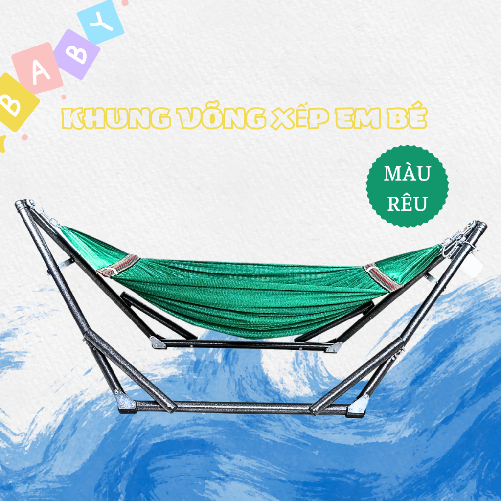 Khung võng xếp em bé kèm lưới võng em bé siêu chắc, siêu rộng. Bảo hành 12 tháng