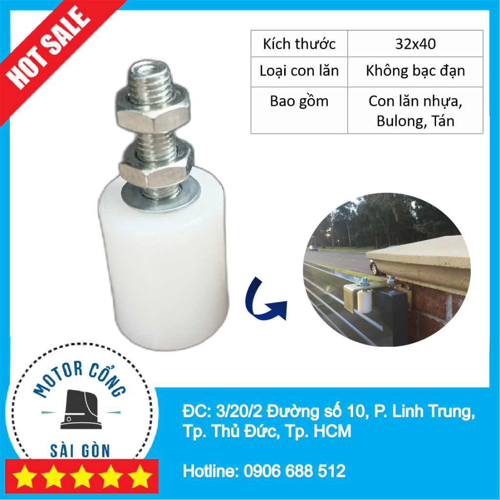 Con lăn nhựa cổng trượt - Con lăn cổng trượt ngang kích thước 32x40mm