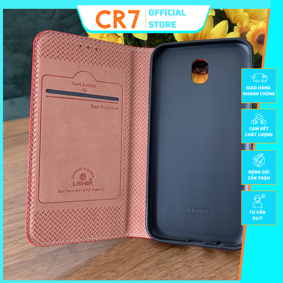 Bao da nắp gập cho Samsung Galaxy J7 Pro hiệu Lishen có ngăn để thẻ