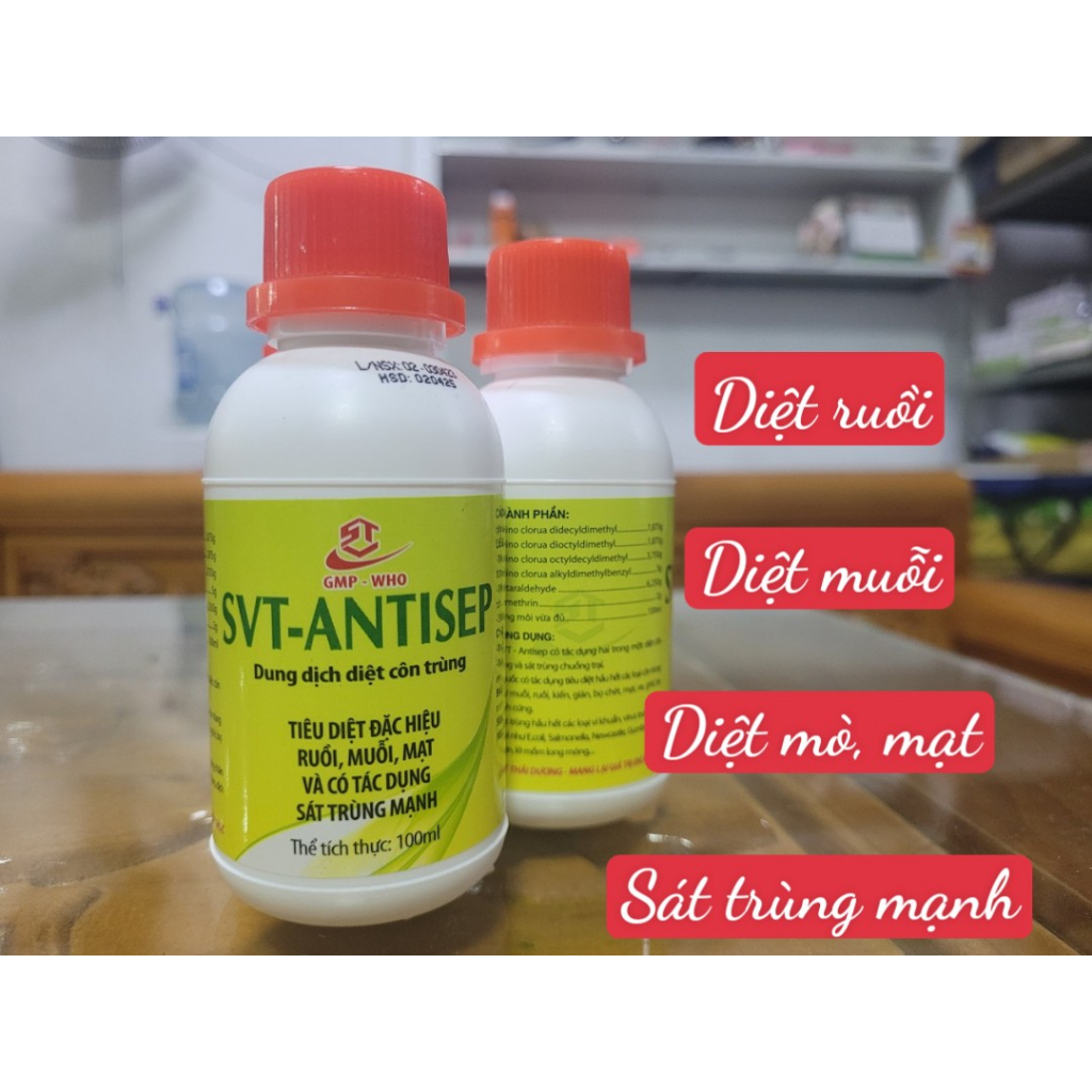 Mạt gà, ruồi muỗi, ve, bọ chét.. SVT- Antisep 100ml