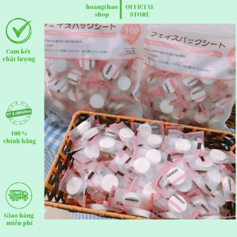 Mặt nạ nén miniso lẻ 1 viên thành phần 100% cotton tự nhiên, dai, mỏng, mềm ko tổn hại đến da