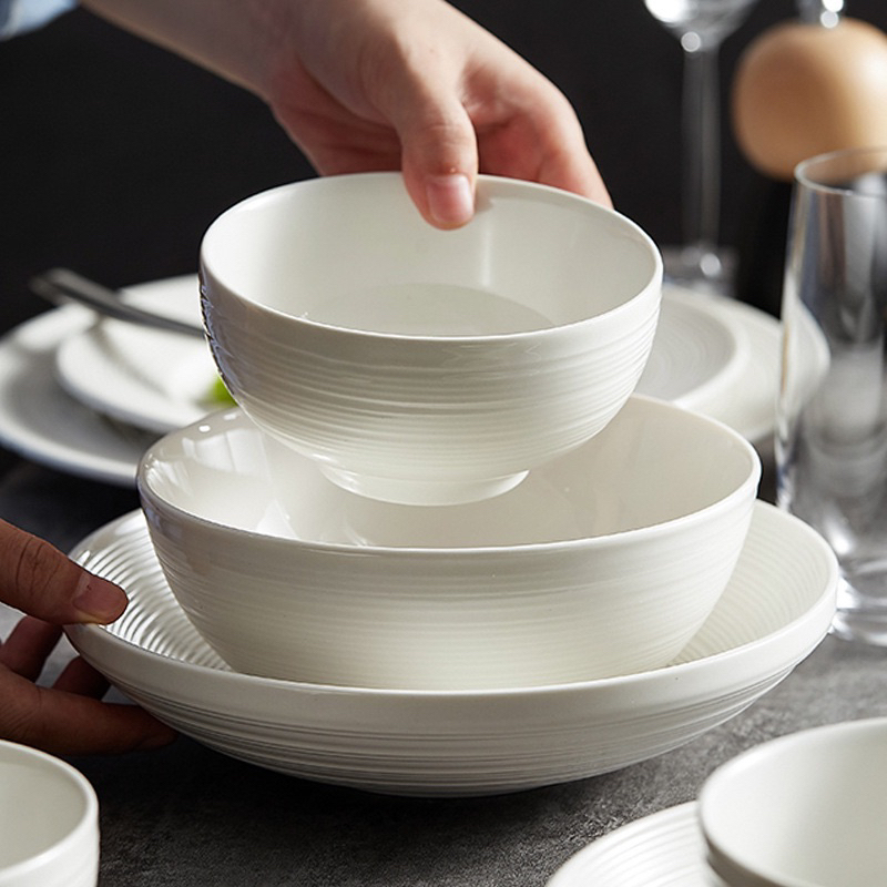 Bát sứ trắng Vân xoáy Weiss, Tô mỳ ramen trắng Vân xoáy , chén bát sứ cao cấp