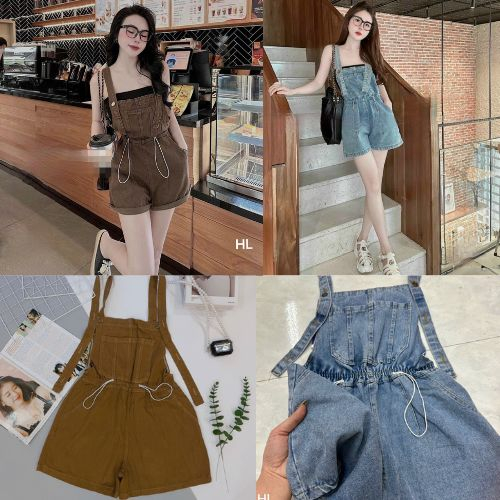 Quần short yếm eo túi hộp Ulzzang HL90 chun eo tôn dáng- Yếm short chun eo