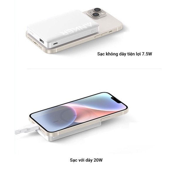 Sạc Dự Phòng Không Dây Từ Tính Anker 334 A1642 PD 20W 10000mAh,Cho 12/13/14 Series,Sạc ,Sạc Có Dây vv.....