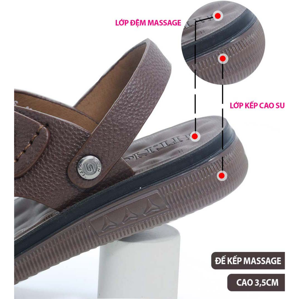 Sandal nam da bò HT.NeO , Dép quai hậu nam đế kếp cao 3,5cm êm mèm tôn dáng tăng chiều cao , lịch sự , thoáng mát SDN896