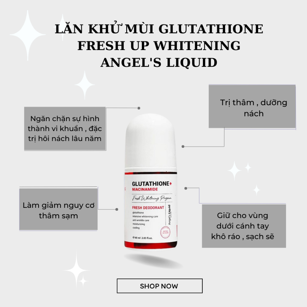 Lăn nách glutathione angel s liquid dưỡng trắng mờ thâm -The Pyn's Authentic