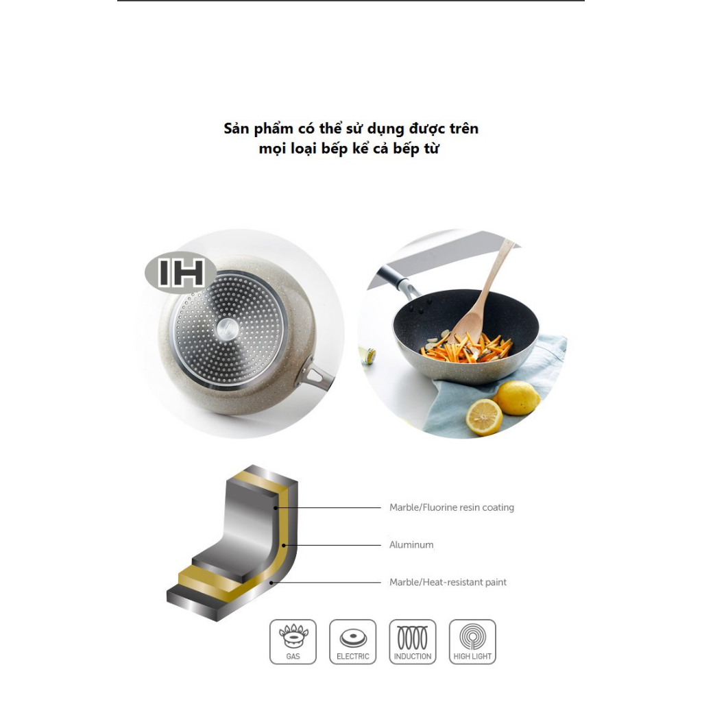 🌺CHẢO CHỐNG DÍNH SÂU LÒNG LOCKNLOCK BEET MARBLE WOK - ĐỦ SIZE - HÀNG CHÍNH HÃNG