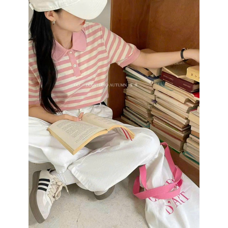 Áo thun sọc cổ bẻ chất đẹp