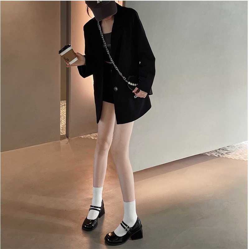 Giày cao gót nữ mary jane đế vuông 6 phân mũi tròn dáng tiểu thư  - Giày cao gót da trơn có quai phong cách cổ điển