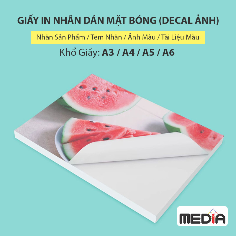 Giấy In Nhãn Dán Media Inkjet, Mặt Bóng (Glossy) Khổ A4 135gsm 20/50 Tờ, Decal Ảnh Có Keo Dùng Cho Máy In Phun Màu