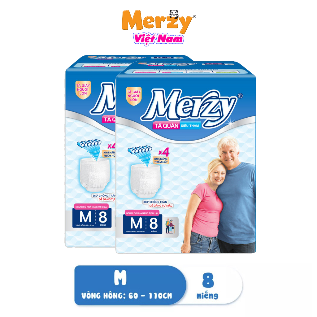 Tã Quần Người Già MERZY Siêu Mỏng Khô Thoáng Thấm Nhanh Size Nhỏ M8/L7/ XL6