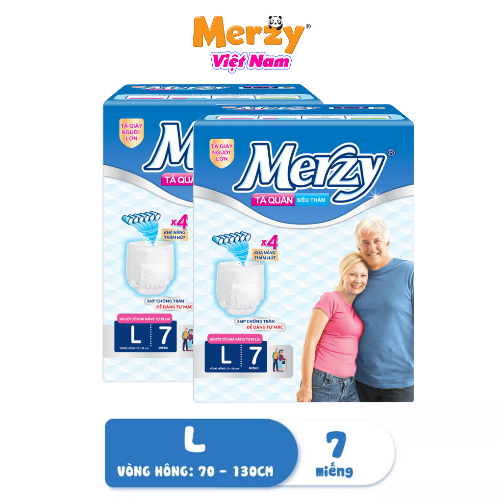 Tã Quần Người Già MERZY Siêu Mỏng Khô Thoáng Thấm Nhanh Size Nhỏ M8/L7/ XL6