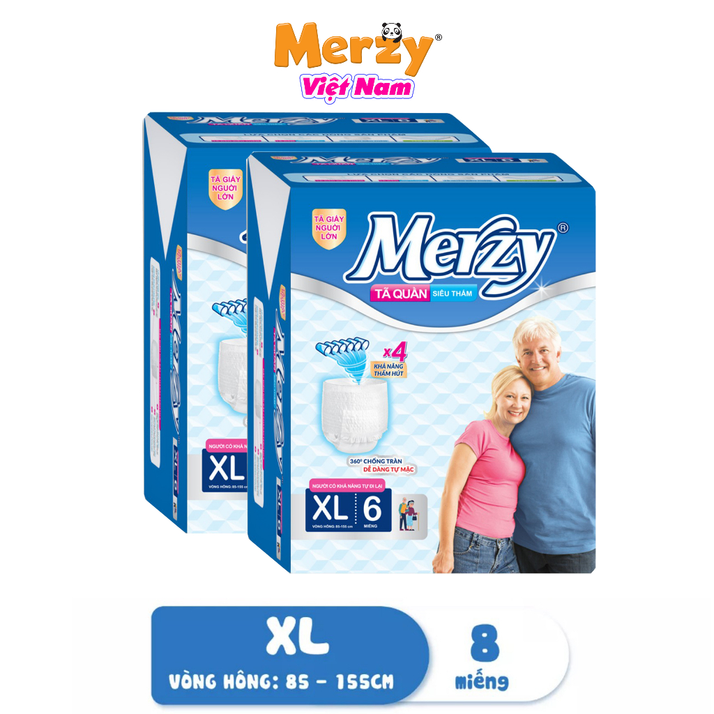 Tã Quần Người Già MERZY Siêu Mỏng Khô Thoáng Thấm Nhanh Size Nhỏ M8/L7/ XL6