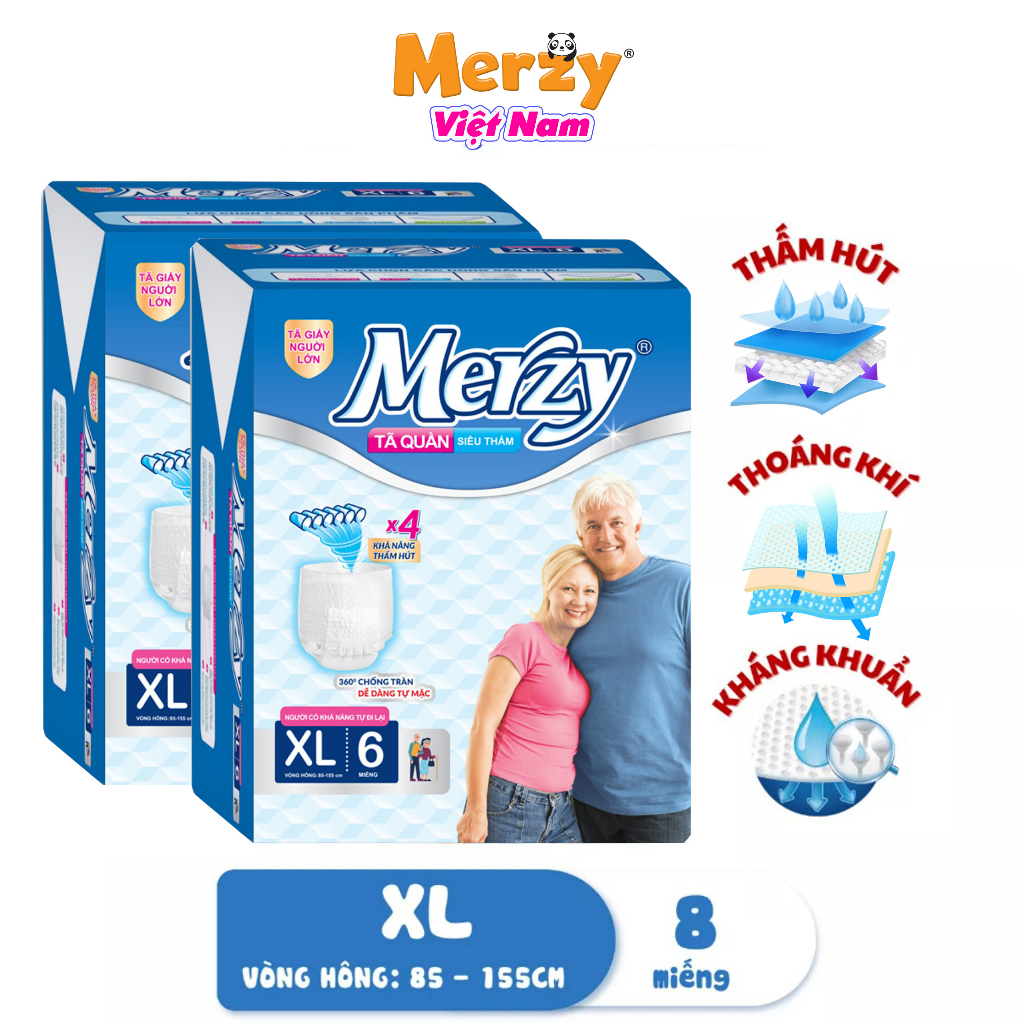 Tã Quần Người Già MERZY Siêu Mỏng Khô Thoáng Thấm Nhanh Size Nhỏ M8/L7/ XL6