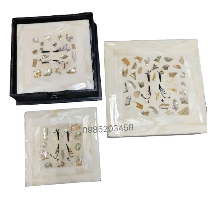 Miếng lót cốc, ly sơn mài khảm trai ánh trắng cao cấp (set 6c) - quà tặng Việt Nam , đế lót ly, lót cốc