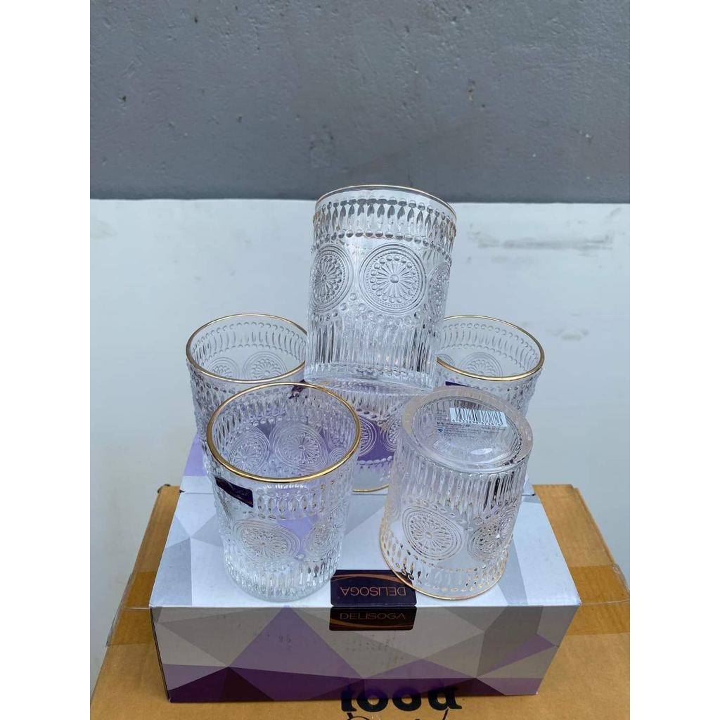 Sét 6 Ly thủy tinh Uống Nước Phong Cách Châu Âu Không Viền Vàng