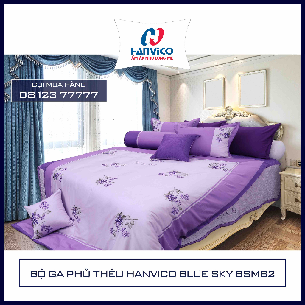 XẢ HÀNG THANH LÝ - SP TRƯNG BÀY - BỘ GA PHỦ THÊU HANVICO BLUE SKY BSM62 - HÀNG CHÍNH HÃNG