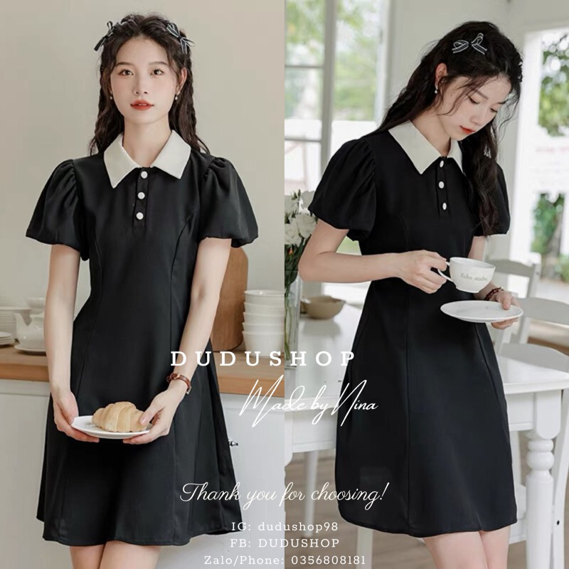 Váy polo tay bồng siêu xinh khóa eo thanh lịch, dễ mặc, Hàn Quốc-dampolo-dd26