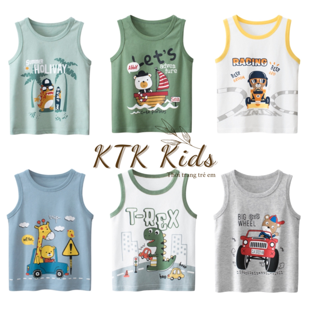 Áo sát nách bé trai Kotokids áo thun in hình ngộ nghĩnh, áo ba lỗ chất cotton cho bé