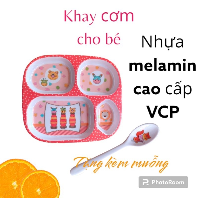 Khay cơm cho bé nhựa melamin VCP cao cấp - tặng kèm muỗng