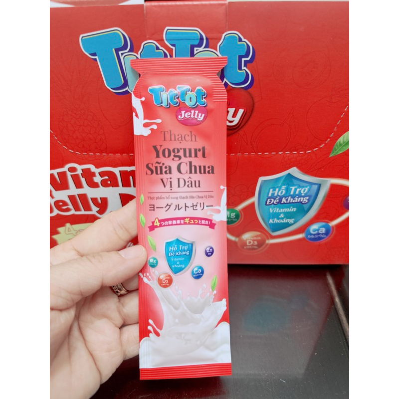 30 thanh TẶNG 3 thanh Thạch sữa chua TITOT dai dai mix 3 vị trái cây dâu cam truyền thống