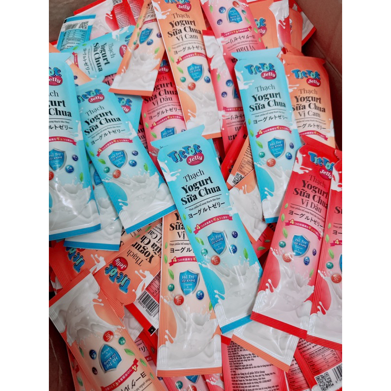 30 thanh TẶNG 3 thanh Thạch sữa chua TITOT dai dai mix 3 vị trái cây dâu cam truyền thống
