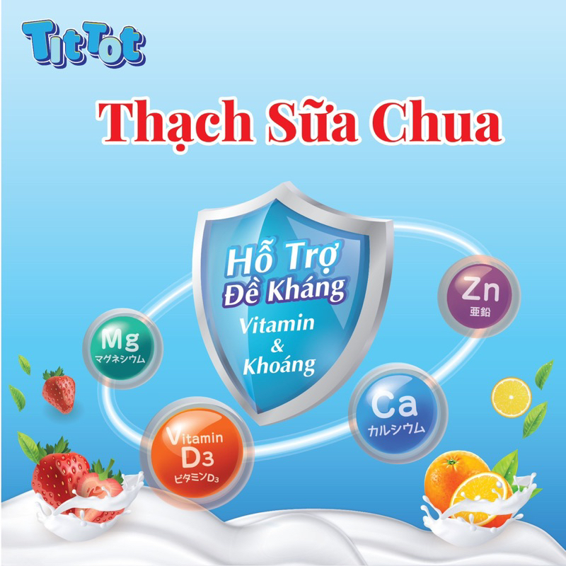 30 thanh TẶNG 3 thanh Thạch sữa chua TITOT dai dai mix 3 vị trái cây dâu cam truyền thống