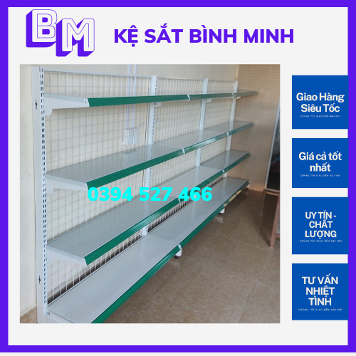 Bình Minh - Kệ siêu thị đơn áp tường Dài 0.9m, cao 1.5m , 4 tầng .Dày dặn , Kệ tạp hóa