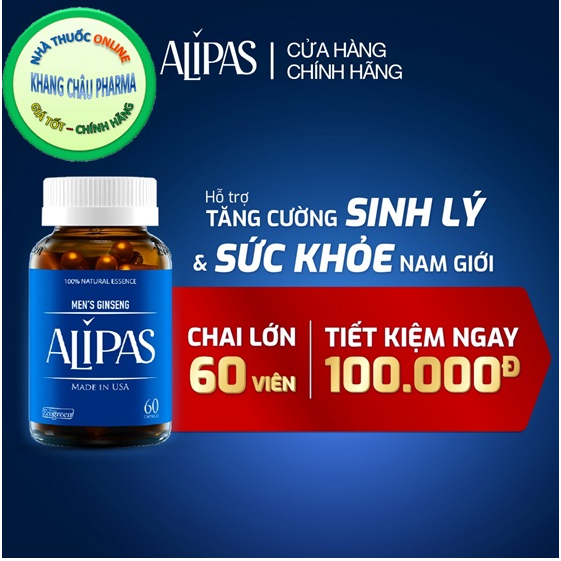 Viên uống tăng cường sinh lý nam ALIPAS  với Eurycoma longifolia, Oyster Meat, Pine Bark Extract hộp 60 viên