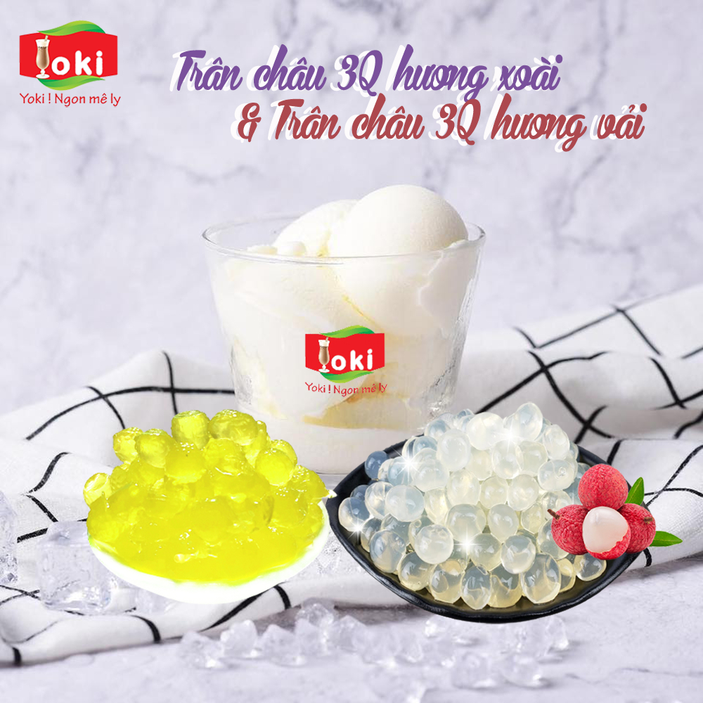 Combo Trân châu 3Q hương vải Yoki và Trân châu 3Q hương xoài Yoki
