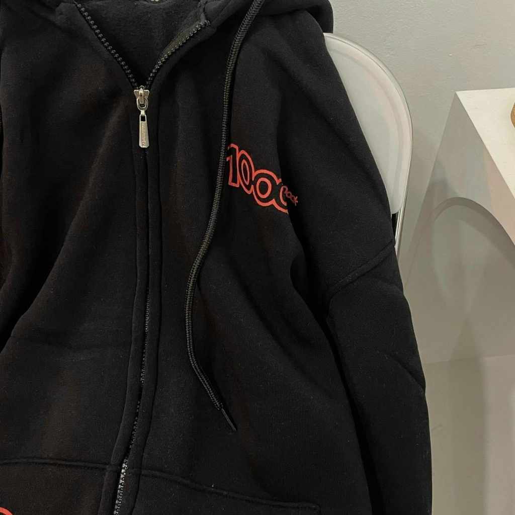 Áo Hoodie nữ zip unisex, khoác bomber nỉ bông Ulzzang, phong cách Hàn Quốc, In Logo 100DK