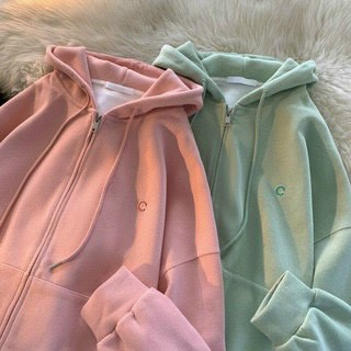 Áo Hoodie nữ zip unisex, khoác Hoodies nỉ bông Ulzzang, phong cách Hàn Quốc, thiêu chữ C. TP