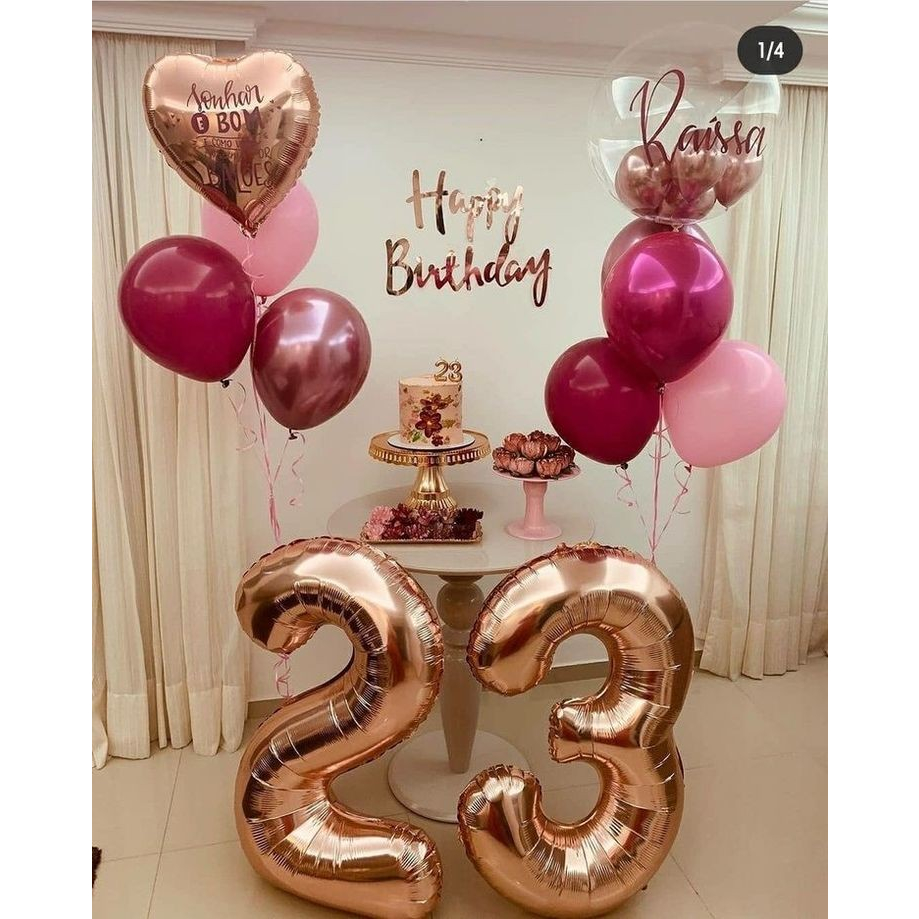 Bong Bóng Số Sinh Nhật Màu Rose Gold 32 Inch Phong Cách Hàn Quốc