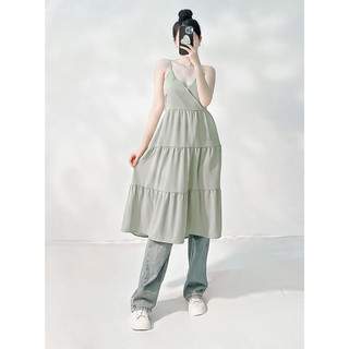 Đầm midi 2 dây cổ đắp chéo