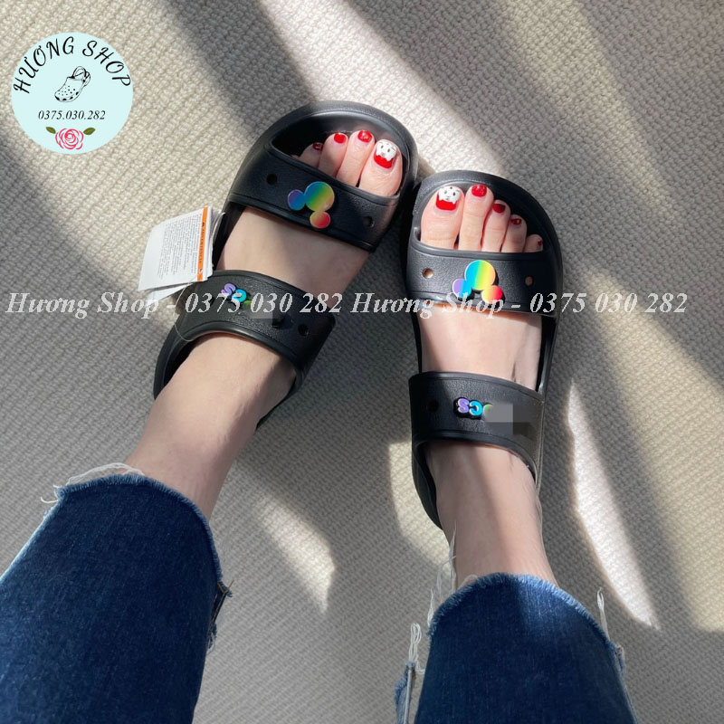 Tặng kèm Jibit, Dép lê 2 quai cao 6p màu đen sang chảnh, êm nhẹ cho nữ