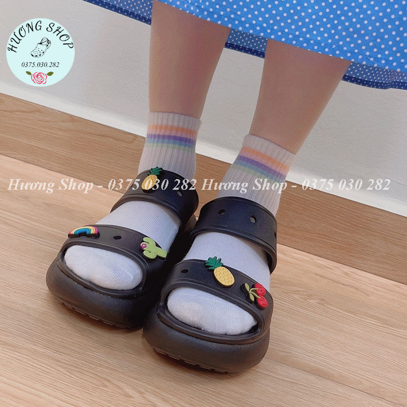 Tặng kèm Jibit, Dép lê 2 quai cao 6p màu đen sang chảnh, êm nhẹ cho nữ