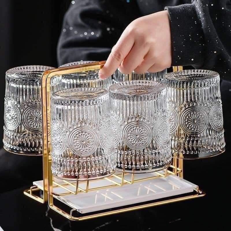 Sét 6 Ly thủy tinh Uống Nước Phong Cách Châu Âu Không Viền Vàng