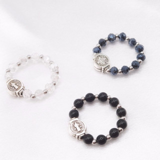 Nhẫn Rosary đính mề đay St. Benedict 2 mặt thiết kế handmade MOONGEM [chọn màu trong hình], phụ kiện quà tặng Công Giáo