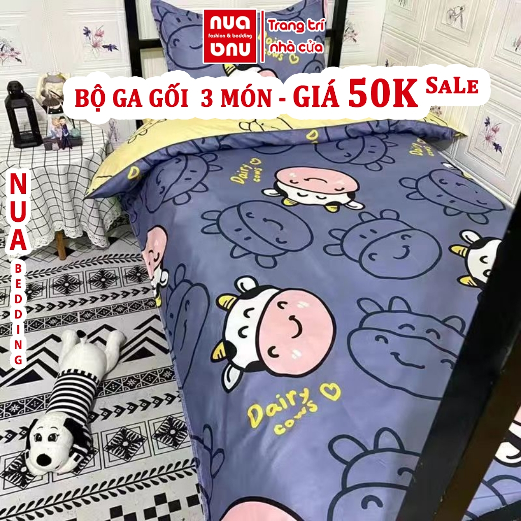 Bộ Ga Giường 3 Món m4 m6 m8, Drap Giường, Ga Trải Giường + 2 Vỏ Gối Cotton Poly Mềm Mịn Không Bai Xù