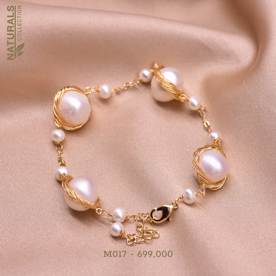 Vòng tay trang sức cao cấp mạ vàng 18K, hạt to nhỏ Natural Collection thiết kế tinh tế, sang trọng - Handmade Chuẩn xuất