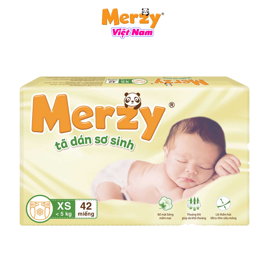 Tã Dán Merzy Newborn XS42 Cho Trẻ Sơ Sinh Dưới 5kg Khô Thoáng, Mềm Mại Khiến Bé Ngon Giấc