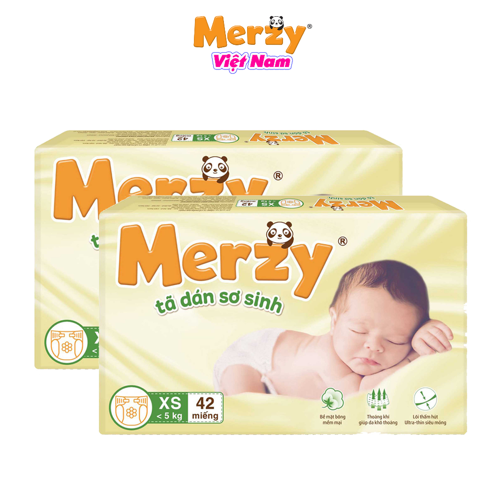 Tã Dán Merzy Newborn XS42 Cho Trẻ Sơ Sinh Dưới 5kg Khô Thoáng, Mềm Mại Khiến Bé Ngon Giấc