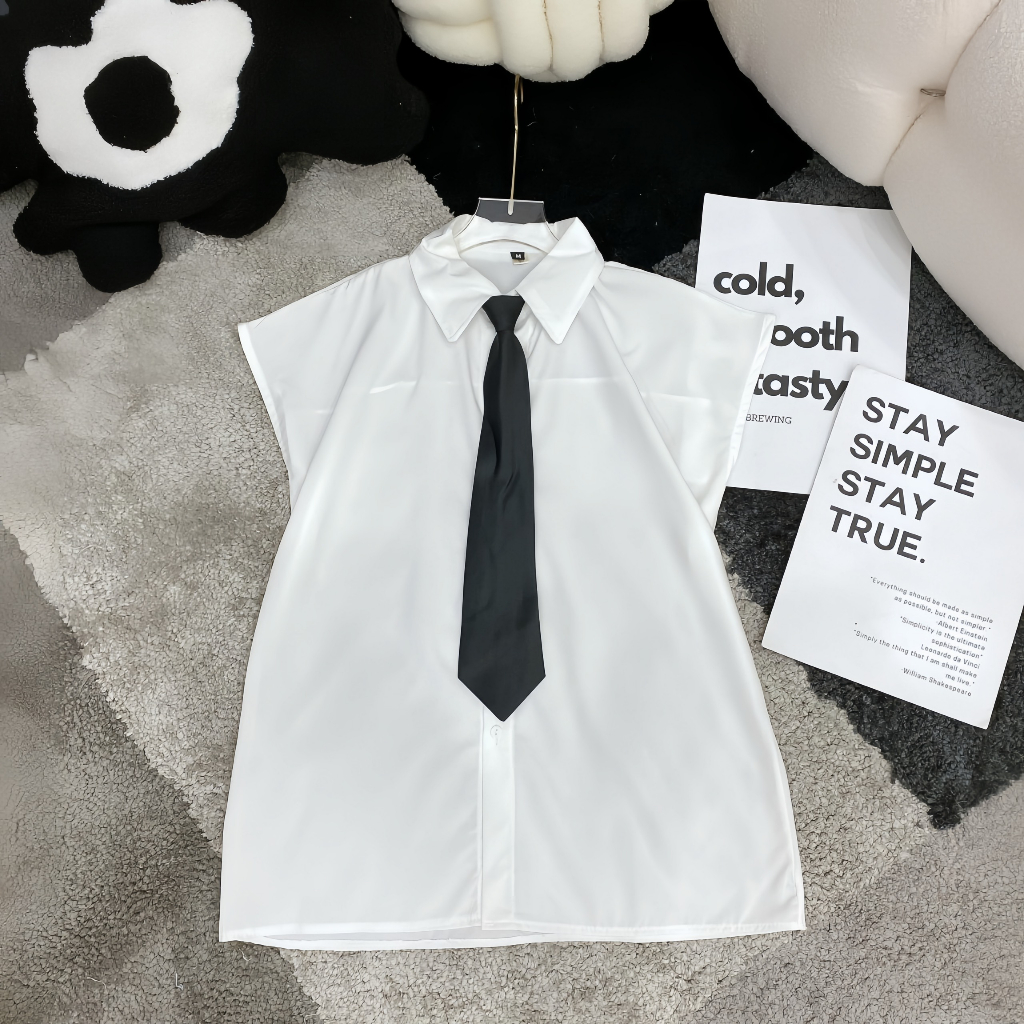 [Mã TOPS06 giảm đến 10k đơn 99k] Áo Sơ Mi Tay Hến Kèm Cavat, Set Áo Sơ Mi Nữ Hot Dáng Basic | BigBuy360 - bigbuy360.vn