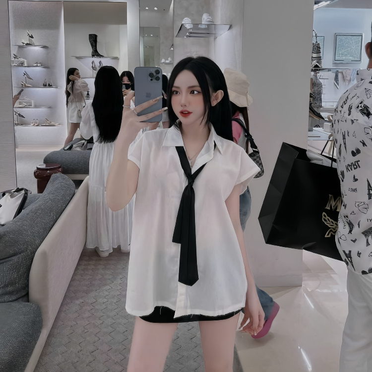 [Mã TOPS06 giảm đến 10k đơn 99k] Áo Sơ Mi Tay Hến Kèm Cavat, Set Áo Sơ Mi Nữ Hot Dáng Basic | BigBuy360 - bigbuy360.vn