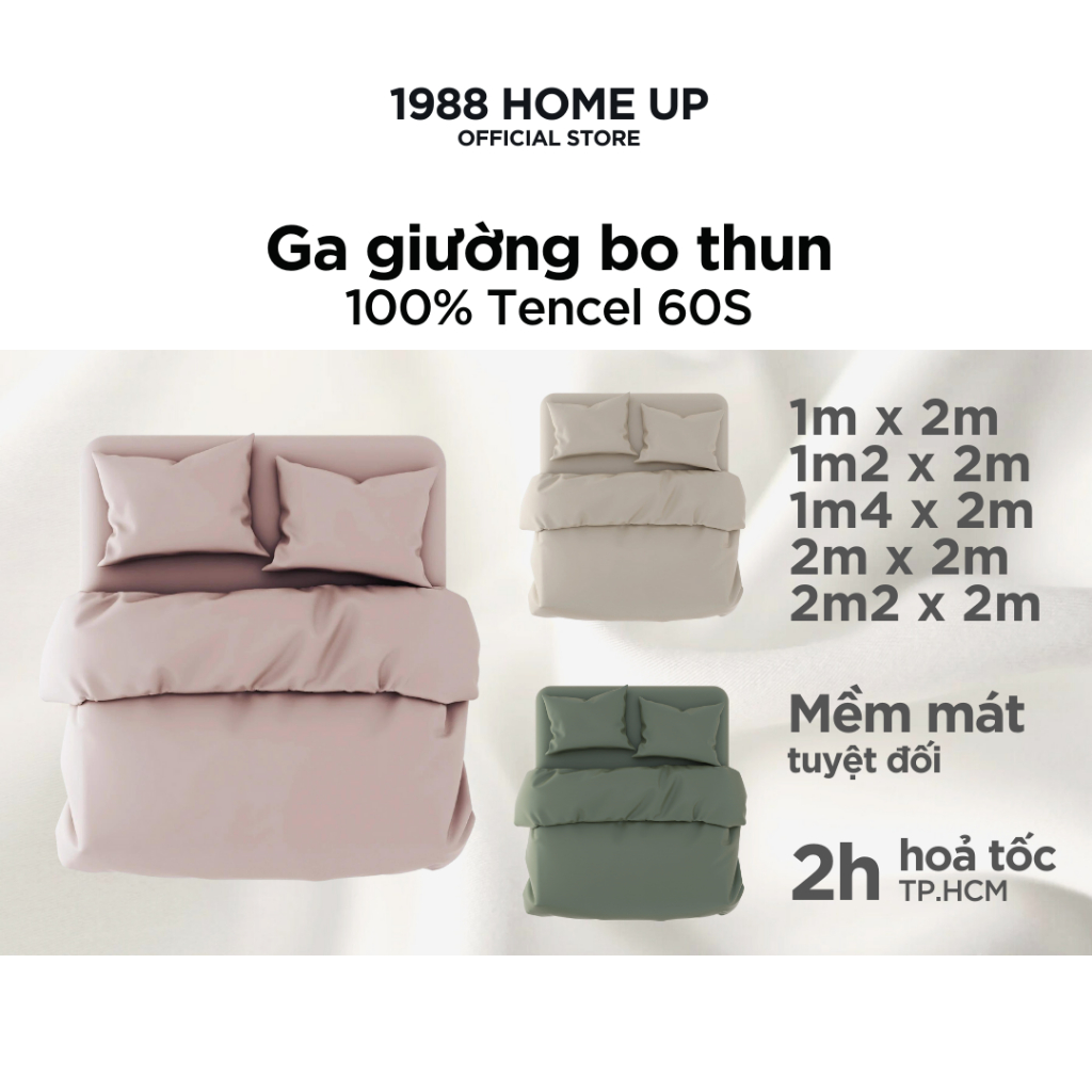 Ga giường 100% Tencel 60S (nhiều màu) 1m 1m2 1m4 2m 2m2 x 2m nệm cao tối đa 30cm - 1988 Home Up, drap lụa Lyocell mát