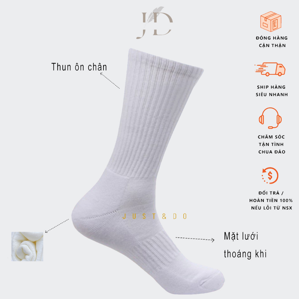 Tất Vớ Uniqlo Cổ Cao Rẻ Xịn Dày Mịn Trắng Đen Trơn Cotton 4 Chiều Mang Giày Thể Thao Nam Nữ Unisex Just & Do