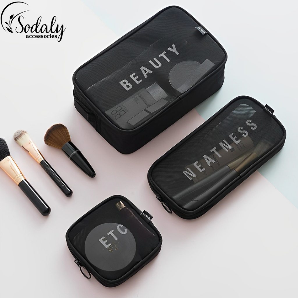 Túi Vải Lưới Đựng Mỹ Phẩm, Đồ Makeup Trang Điểm Xuyên Thấu Phong Cách Hiện Đại