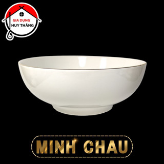 Tô sứ trắng Minh Châu viền vàng thật 12K sang trọng, tinh tế