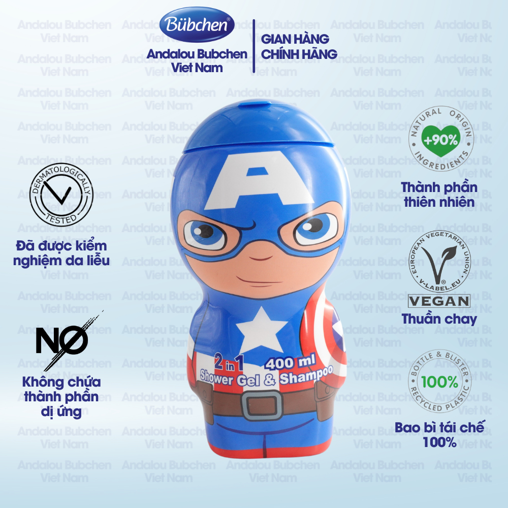 Sữa Tắm Gội Air Val Captain America 2D Dành Cho Bé Trai 400ml